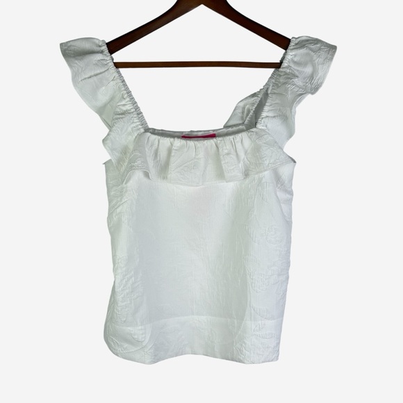 Lilly Pulitzer Zoya Ruffle Top Caliente Pucker Jacquard Resort White - Picture 4 of 12